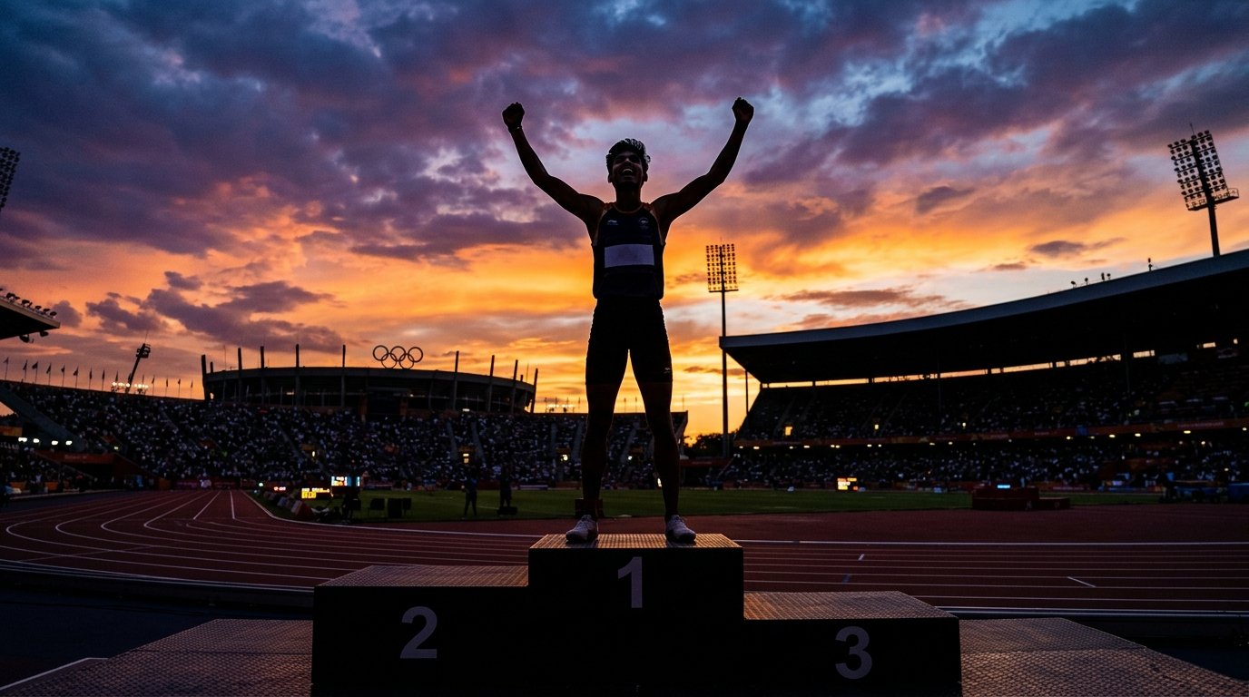 Athlete on podium at sunset - the vision of MOP